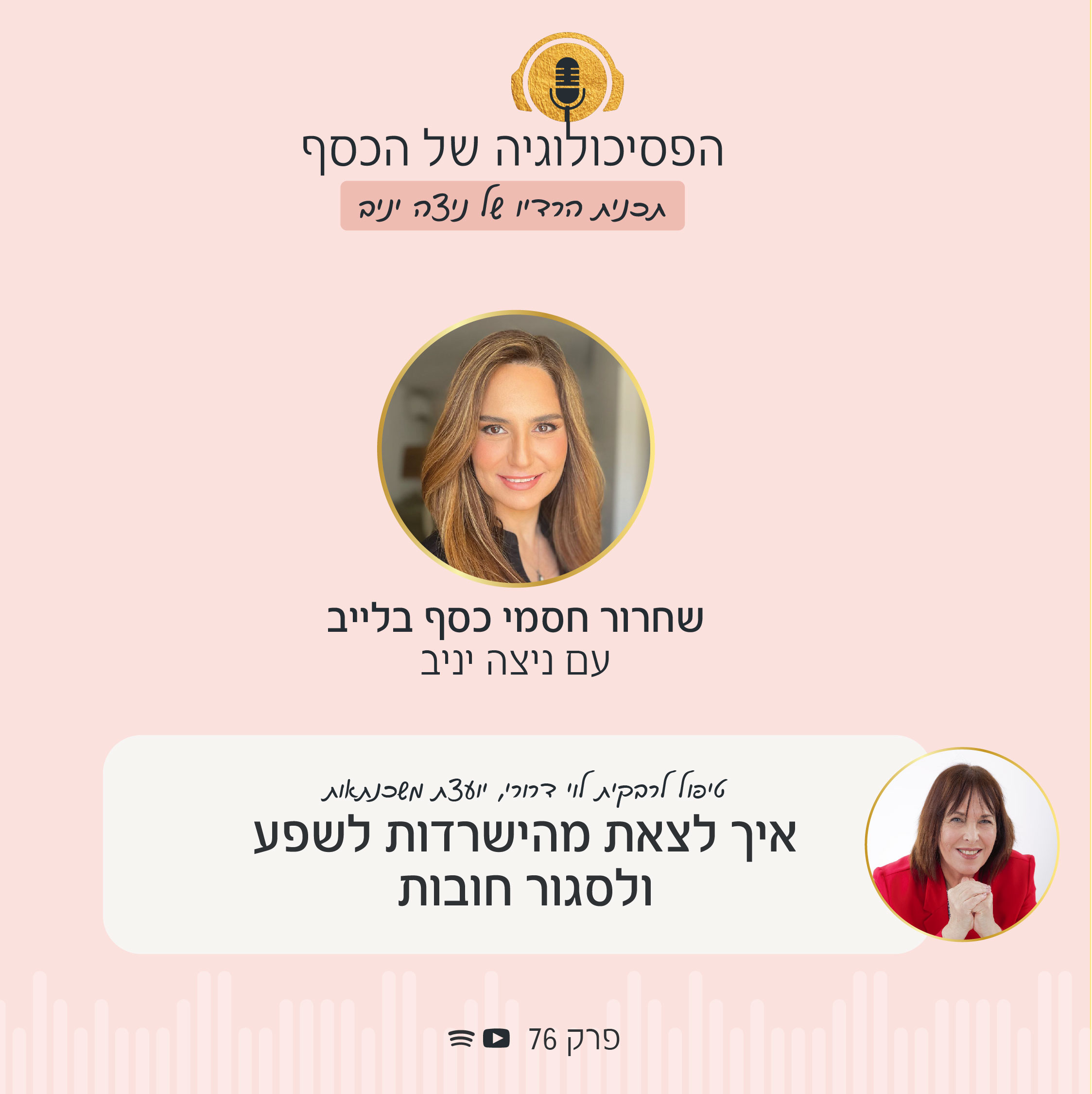 ניצה יניב, מנחת פודקאסט הפסיכולוגיה של הכסף, ורבקית לוי דרורי, יועצת משכנתאות ומלווה לצמיחה כלכלית